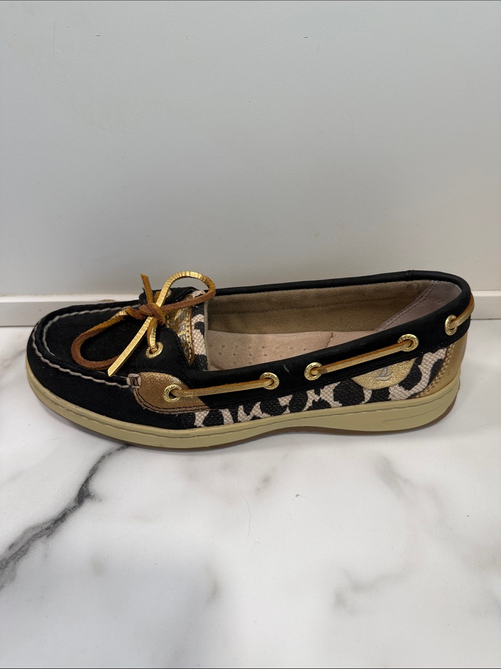 Sperry Top-Sider Angelfish Black Leopard Boat Shoe Size 6.5